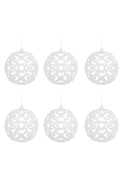 DD SHOP Set Globuri de Craciun Alb Glitter Ø8cm - 6buc - Decoratiuni Albe