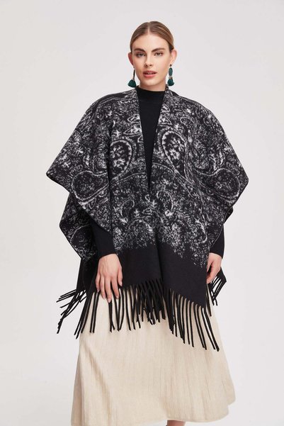 Livia Printed Fringed Poncho