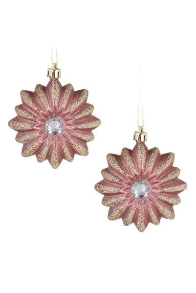 DD SHOP Ornamente brad de Craciun, forma floare, roz cu cristale si glitter, ...