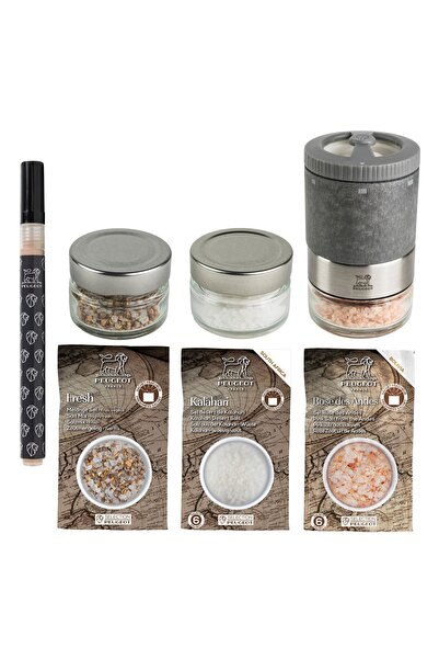 Peugeot Salt grinder with accessories, 7 Pieces, "Maestro", Light Graphite -