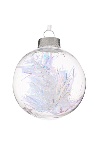 DD SHOP Ornament Brad de Craciun Glob Transparent cu Beteala Irizata Ø8cm
