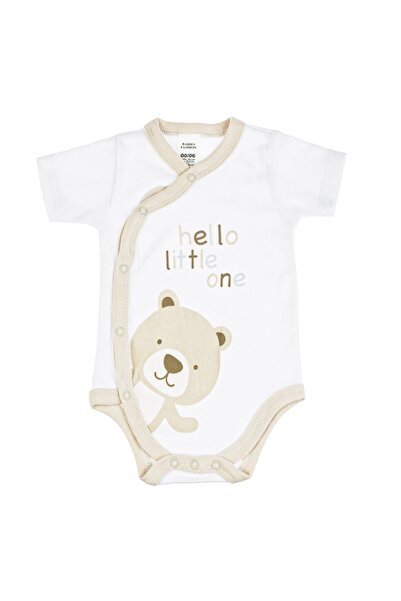 DD SHOP Body din Bumbac Alb Bej Ursulet "Hello little one" & Maneca Scurta pe...