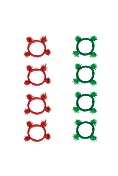 DD SHOP Elastice Par de Craciun Rosii Verzi cu Pompon pentru Copii - 8buc