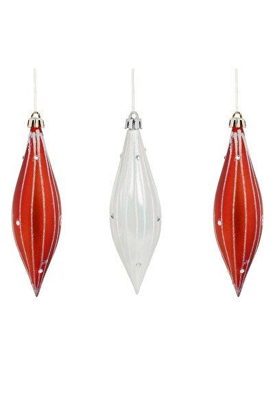 DD SHOP Ornamente Brad de Craciun Turturi Rosii Alb cu Dungi cu Holografice 1...