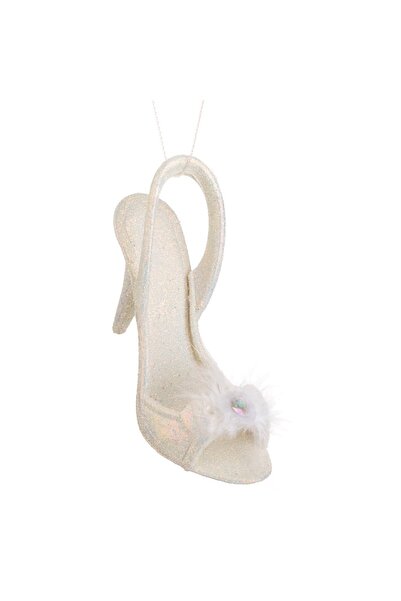 DD SHOP Ornament Brad de Craciun Pantof Alb cu Glitter & Pene 12cm - Ornament...