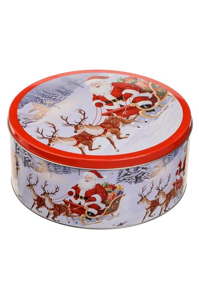 DD SHOP Cutie metalica rotunda rosie pentru dulciuri, design vintage cu Mos C...