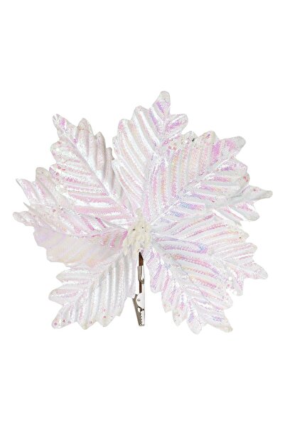 DD SHOP Floare Decorativa de Craciun Alba Irizata cu Clips 23cm - Craciunite ...