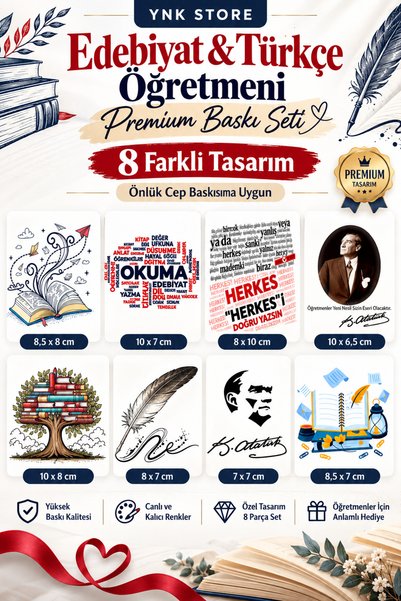 YnkStore Türkçe ve Edebiyat Öğretmeni Premium Baskı Seti 8 Parça Öğretmen Önl...