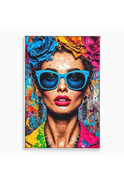 Luxcanva Tablou Canvas Femeie Cu Ochelari 70x100 cm cu Rama Argintiu Portret ...