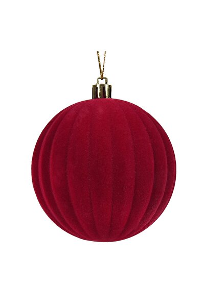 DD SHOP Ornament Brad de Craciun Glob Catifelat Bordo cu Dungi Ø8cm - Globuri...