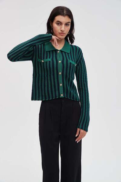 menta Striped Long-Sleeve Cardigan