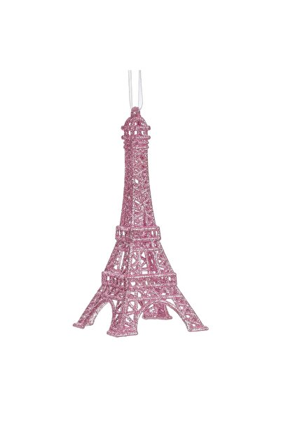 DD SHOP Ornament Brad de Craciun Turnul Eiffel cu Glitter Roz 6.7x15cm
