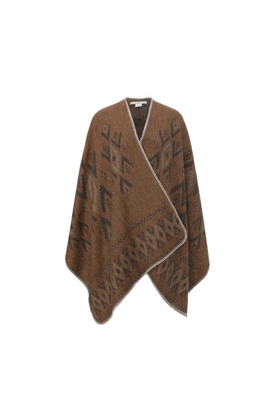 Livia Mid-Length Patterned Poncho with V-Neck