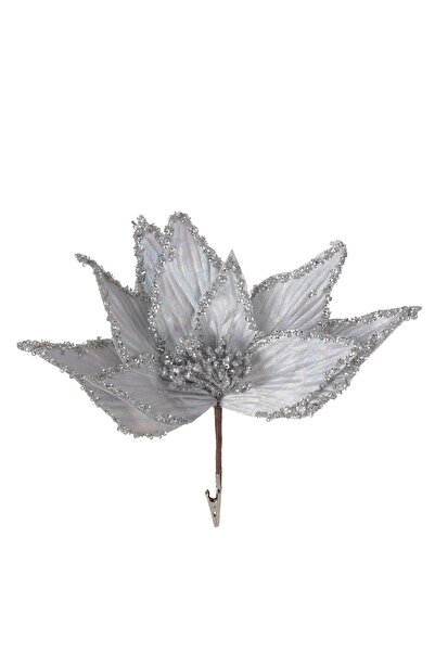 DD SHOP Floare Decorativa de Craciun cu Glitter Argintiu & Clips 30cm