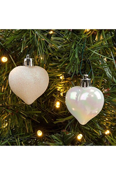 DD SHOP Set Ornamente de Craciun Inimi Albe Irizate Mat Glitter 5cm - 6buc