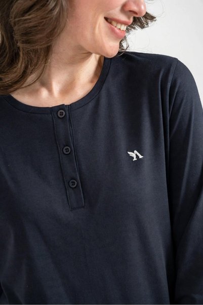 Arnetta Kadın Premium Modal Pamuklu Nakışlı Düğmeli Yaka Uzun Kollu Pijama Takım