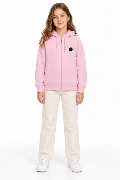 Bi Cool 39210-26 Girl's 3-Threaded Hooded Zippered Stone Sun Patterned Sweats...