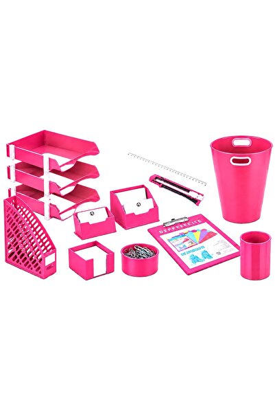 Ark Pink All-In-One Office Set Plastic Desktop Office Set All-In-One 12 Types