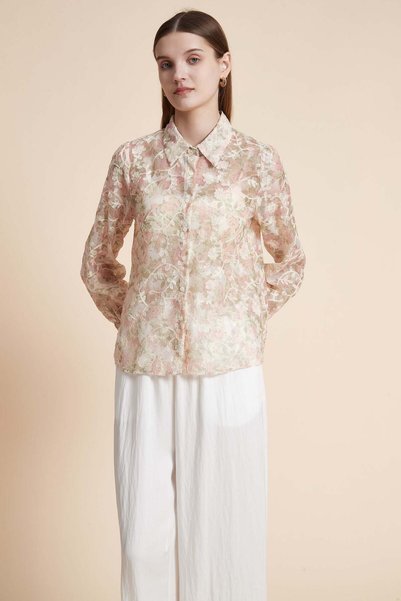 Yola Sheer Long Sleeve Embroidered Shirt