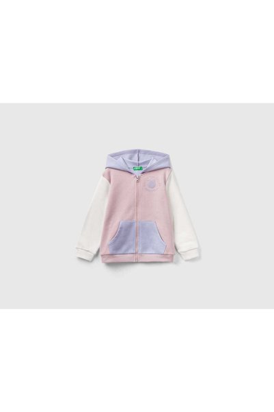 United Colors of Benetton هودي بناتي بأكمام طويلة وسحاب