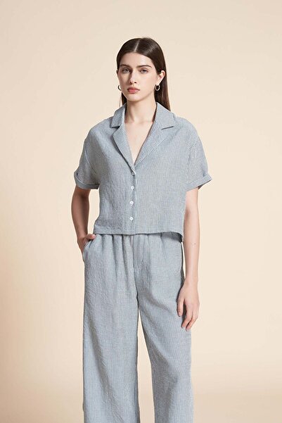 Yola Striped Short Sleeve Short Blouse