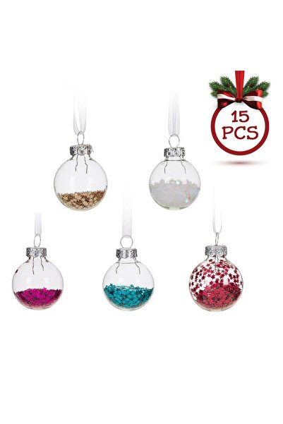 DD SHOP Set Globuri de Craciun Transparente din Sticla cu Confeti Colorat Ste...