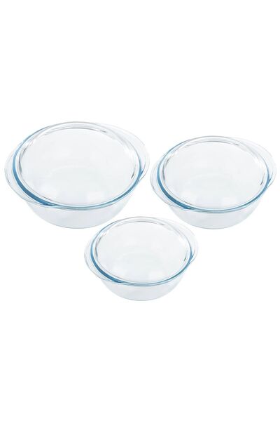 Pyrex Set of 3 food storage containers, made from heat-resistant glass -