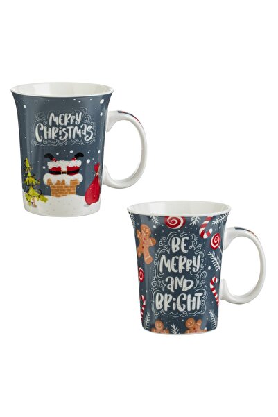 DD SHOP Set Cani Ceramice Gri Mos Craciun Semineu Om de Turta Dulce 310ml - 2buc