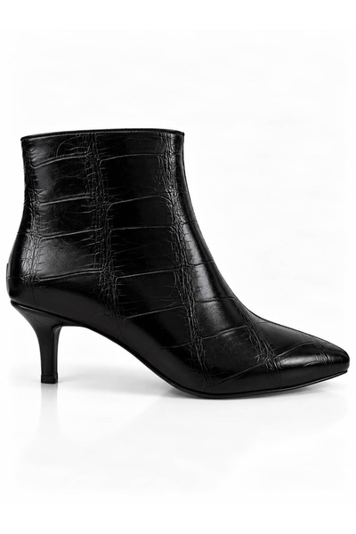 Lizy Shoes حذاء نسائي أسود بنقشة جلد التمساح ومقدمة مدببة وكعب رفيع 7 سم أنيق...