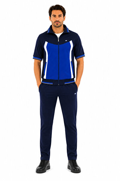 Enrico Ferry Men's Micropoly Fabric Short Sleeve Tracksuit Set Navy Blue 919-L