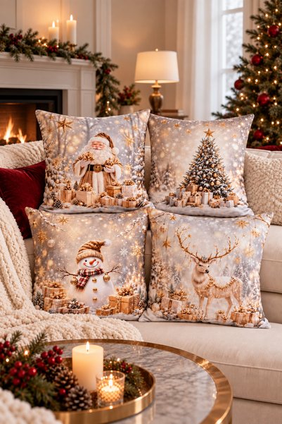 Pilloveland Double-Sided Printed Crystal Christmas Patterned Set of 4 Suede T...