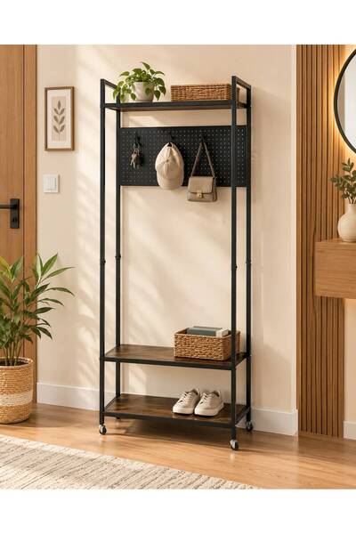 TrentonGCC 3-Tier Storage Rack with Pegboard 143x63x27 cm – Multi-Purpose Ent...