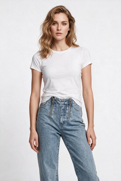 Nocturne Kadın Yüksek Bel Geniş Paça Çift Fermuarlı Denim Pantolon