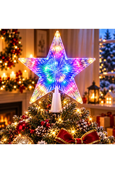 JML Stea de Craciun 19cm pentru Varf de Brad, cu LED si Lumini Multicolore