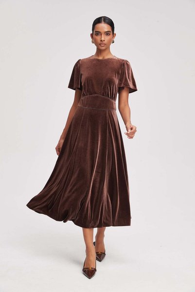 Livia Velvet Midi Dress with Short Sleeves