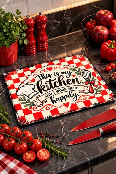 GÖKÇEOĞLU Glass Cutting Board Kitchen Themed - Glass Cutting Board |   30cm X 40cm