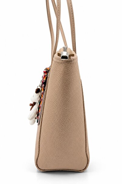 Sellini Women's Large Size Shoulder Bag with Teddy Bear Accessory, Zippered Daily Shopper Bag