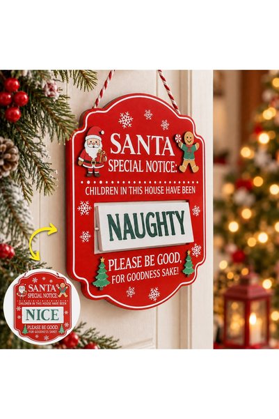 DD SHOP Plăcuță decorativă de Crăciun din lemn, mesaj Nice-Naughty, 19,5x24 c...