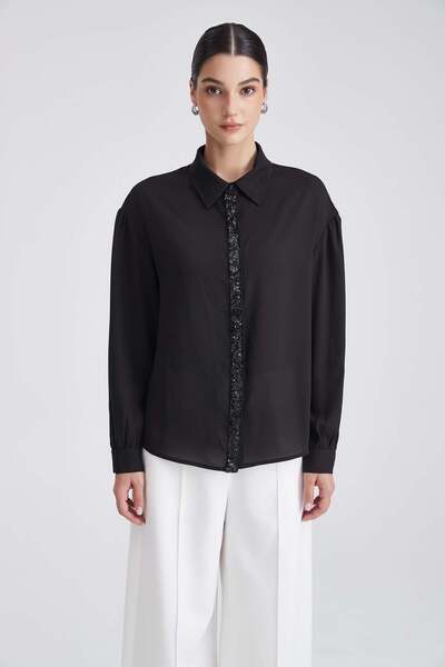 Yola Long-Sleeve Blouse with Shimmering Details