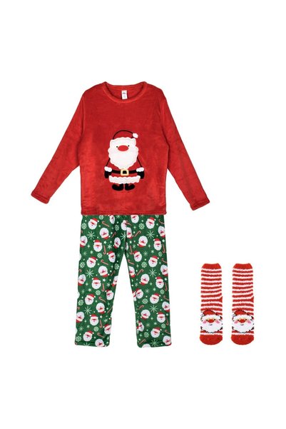 DD SHOP Set Pijama de Craciun Catifelata Rosie Verde Mos Craciun & Sosete in ...