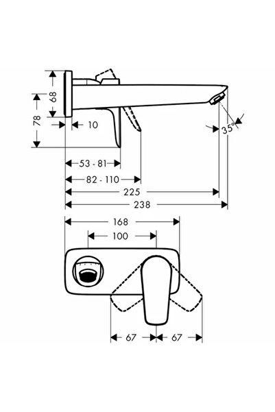 Vivis Baterie TALIS E pentru lavoar cu montare pe perete, cu pipă de 225 mm, ...