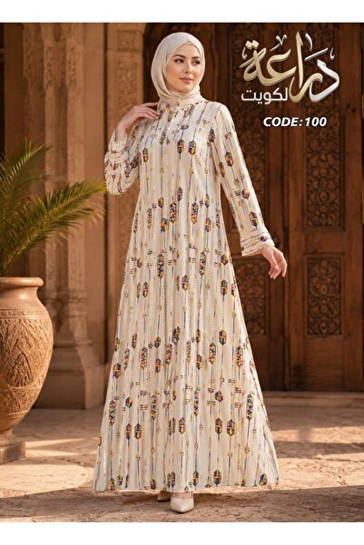 Generic Brand Kuwaiti Abaya with Colorful Pattern Open Neck Embroidered Handm...