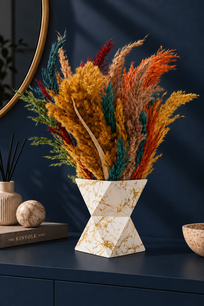 betonmall Pampas Dry Flower Arrangement in Concrete Pot Artificial Shocked Pa...