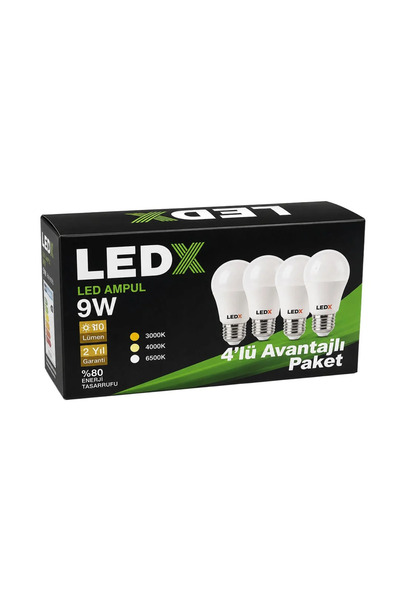 LEDX 4lü Paket 9 Watt Günışığı Led Ampul Yüksek Işık Yüksek Lümen 3200K