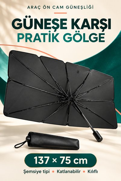 MOCKOP Şemsiye Tipi Araç Ön Cam Güneşliği 137x75 cm Katlanabilir Kılıflı Oto Güneşlik