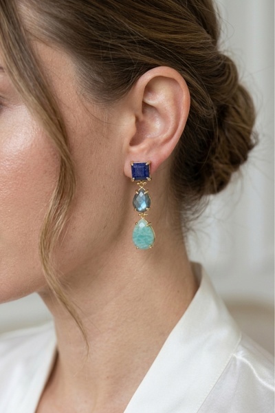 Feyz Tasarım Three Stone Earrings