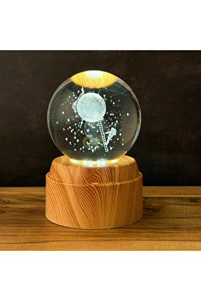 casa rosa Rotating Laser Engraved Crystal Ball Night Light Wooden Base Gift