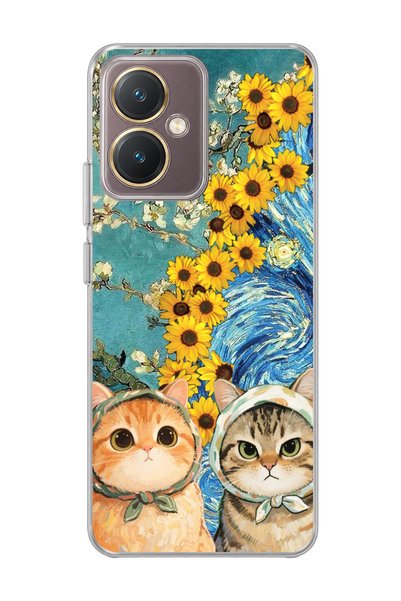 lelia حافظة هاتف شفافة متوافقة مع Vivo Y27 مطبوع عليها Starry Night Two Cats