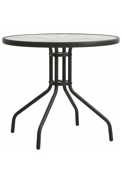 vidaxl Masă de grădină rotundă din sticlă de 80 CM, cu orificiu pentru umbrelă