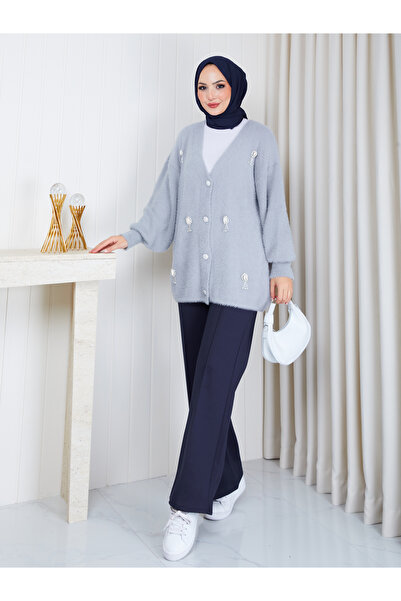 EFSUN MODA Women's Pearl-Embellished Knitted Cardigan